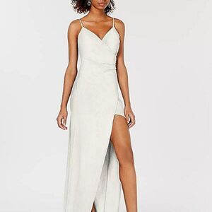 Emerald Sundae White Ruched Slit Leg  Maxi Dress NWT